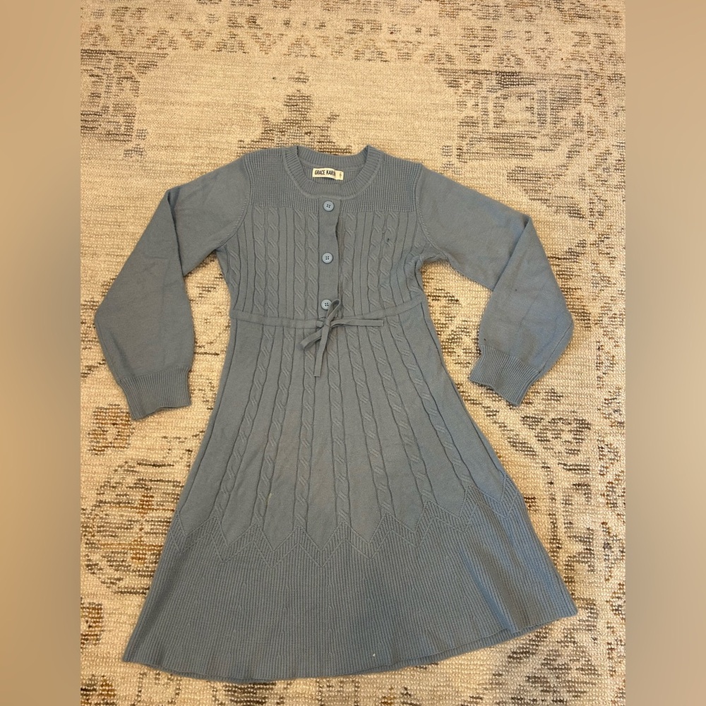 Cable-Knit Long Sleeve Kids Dresses